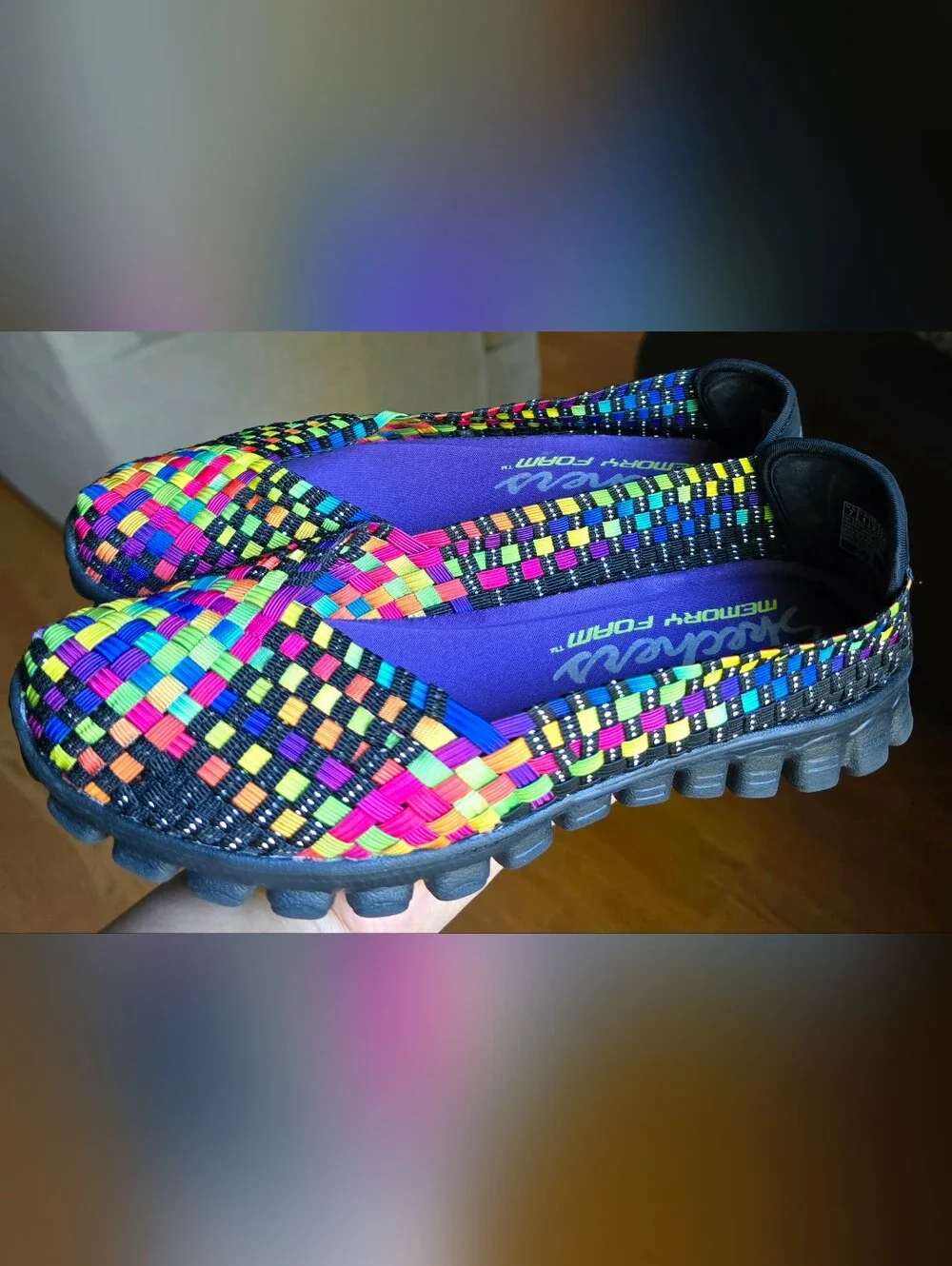 Sz 7 Women's SKECHERS EZ FLEX 2 - DELPHI Lightweight Rainbow Multicolor Woven Me